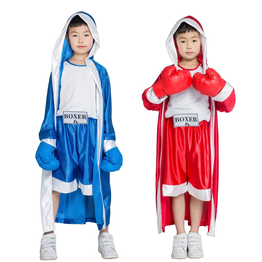 

Children's Sports Wear Boxing Fighter Halloween Costume Red Blue Two Tone Photography Competition Outfit Polyester Material