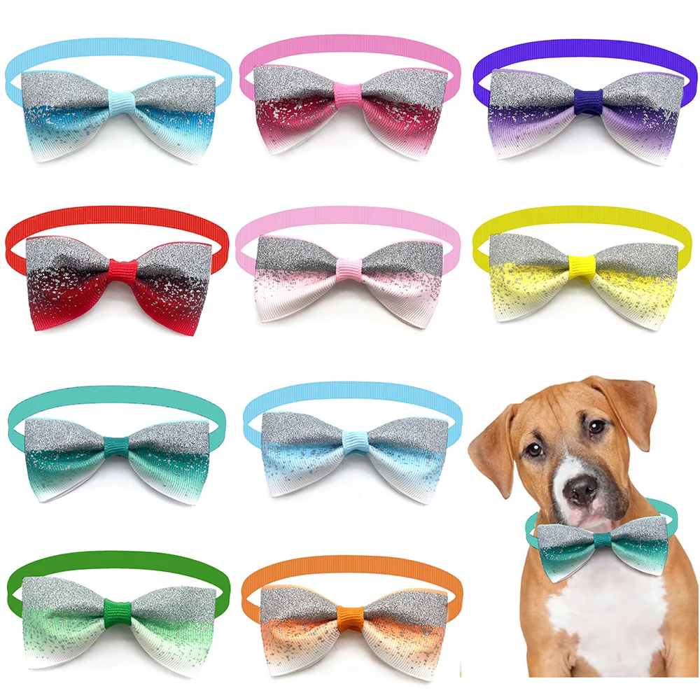 

10 Pcs Pet Dog Bowties Gradient Color Style Dog Collar Decoration Pet Grooming Bowties Puppy Supplies