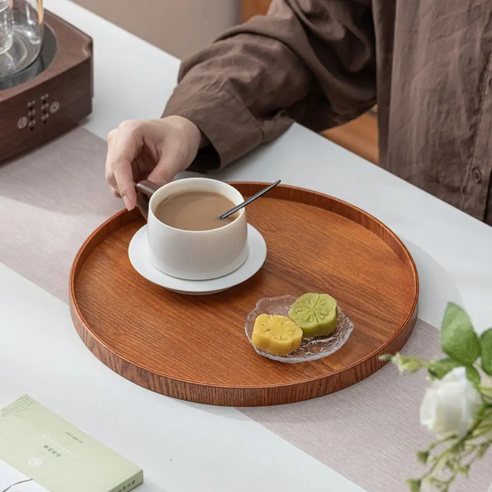 Bedroom Decor Round Wood Serving Tray Simple Handmade Storage Tray Natural Candle Holder Tray Table Centerpiece