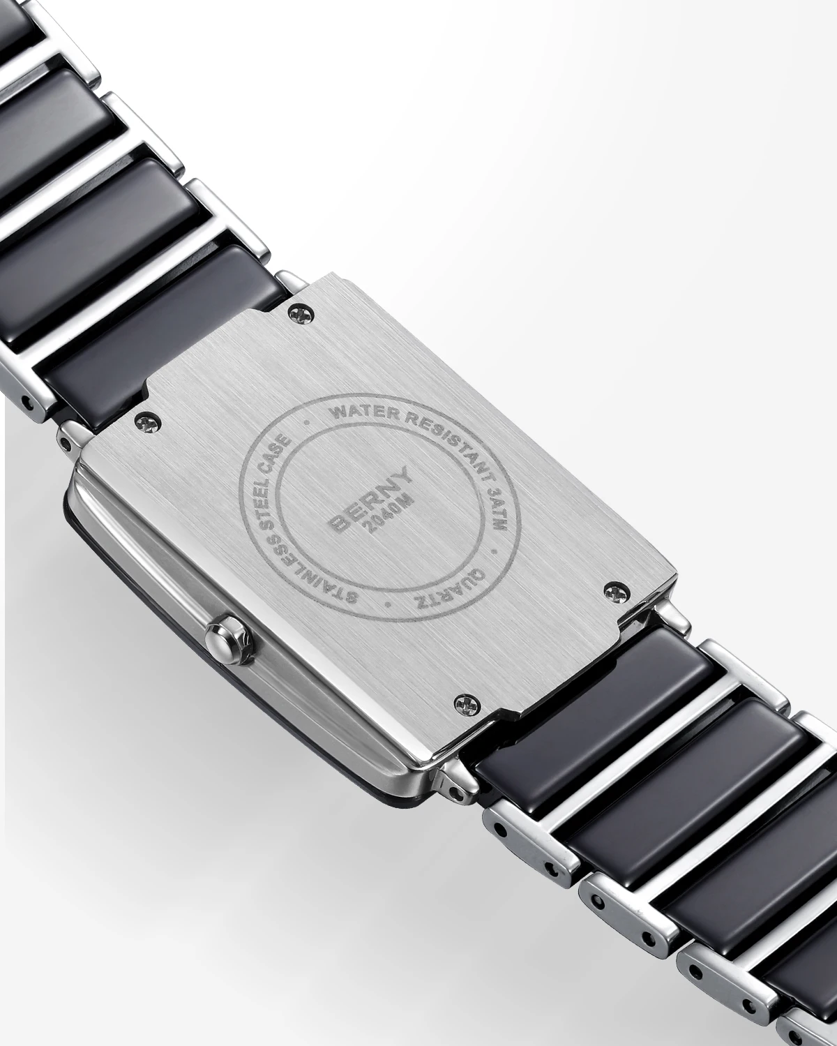BERNY Keramikuhren für Herren, Kalender, lässige rechteckige Quarzuhr, luxuriöse Diamant-Armbanduhr im Vintage-Stil – Detail 4