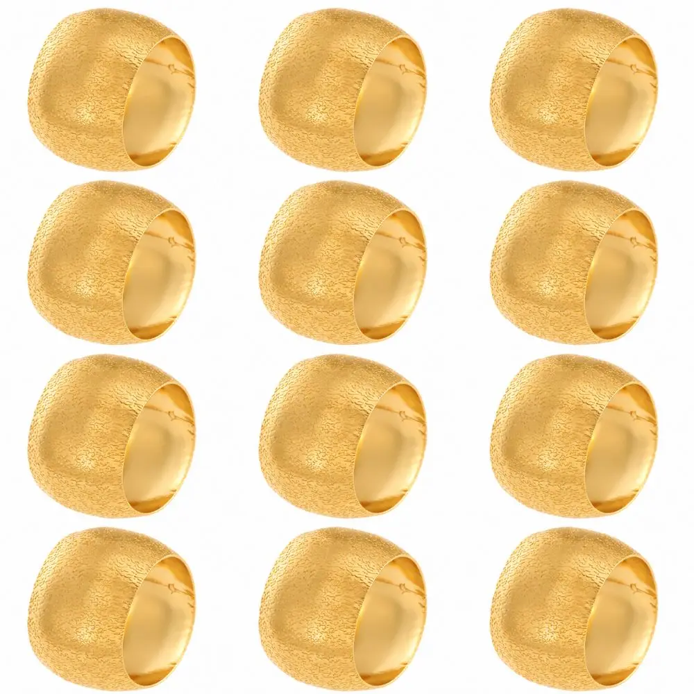 12Pcs Gold Color Napkin Rings Textured Surface Iron Metal Napkin Holders 4.5cm Outer Width Simple Design Serviette Rings Hotel