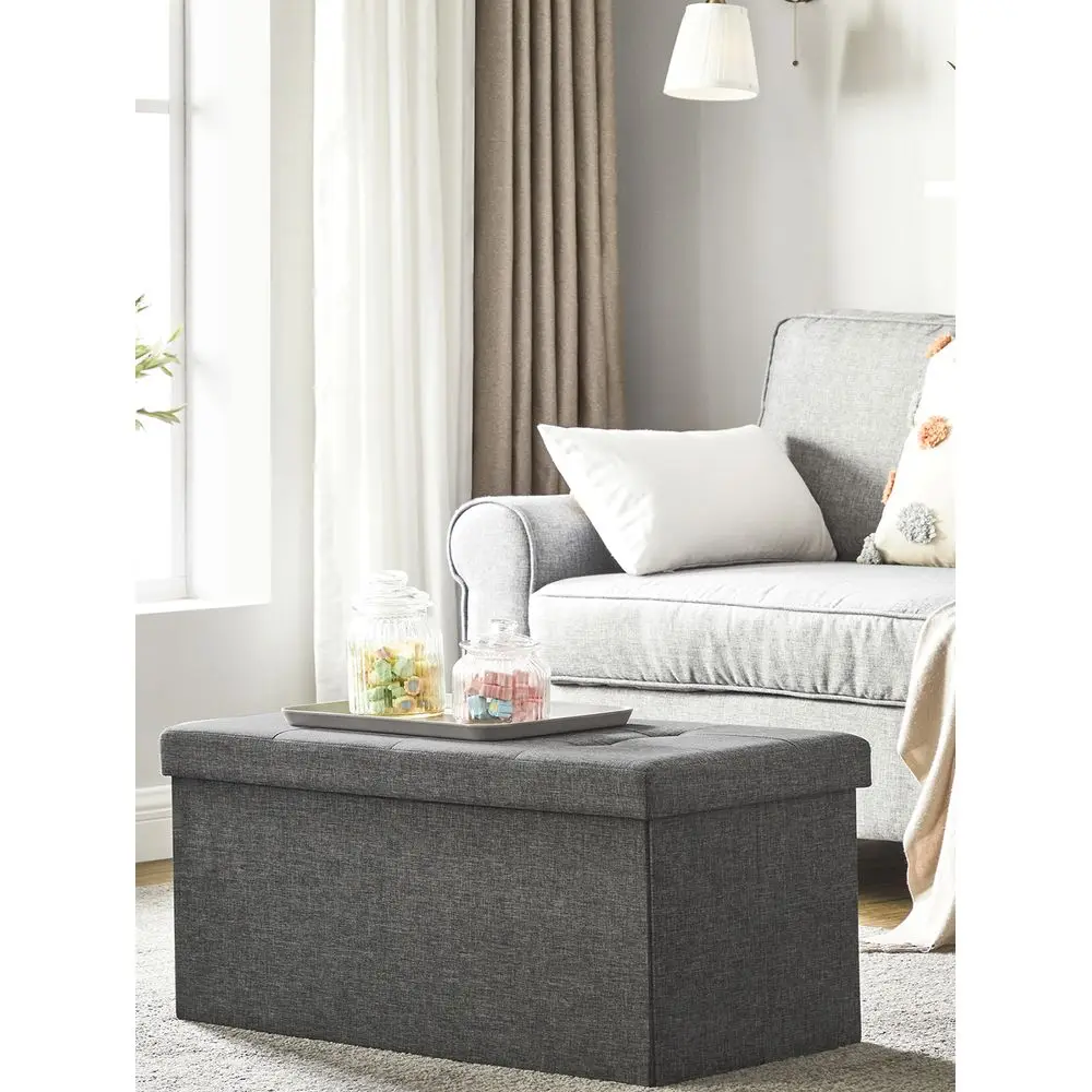 

30 Inches Folding Storage Ottoman Bench, Storage Chest, Foot Rest Stool, Dark Gray,Black,Beige,Dark Blue,Light Taupe,Light Gray