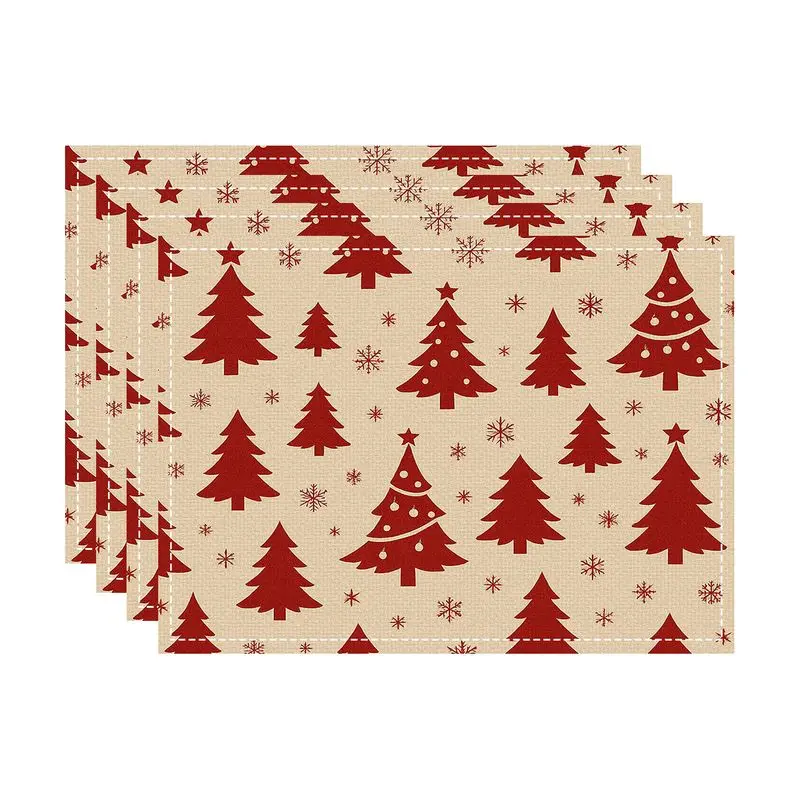 VIKAMA Retro Red Christmas Tree Meal Mat Waterproof and Insulated Table Mat Holiday Party Home Restaurant Table Decoration Mat
