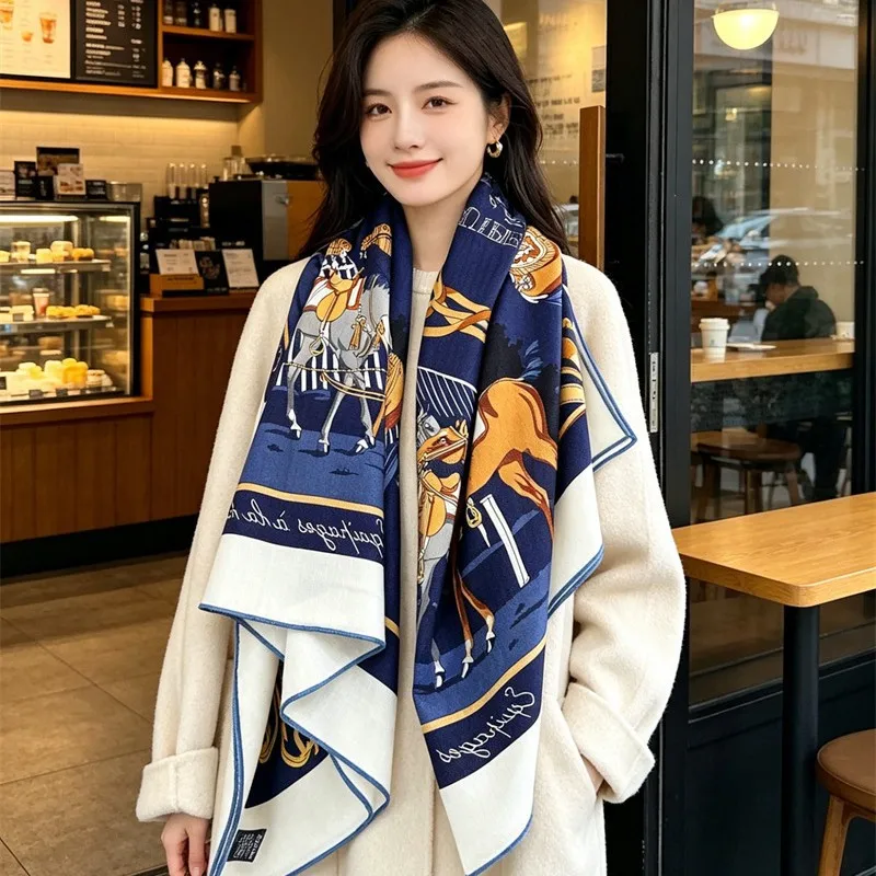 2 Sides Wool Scarf Shawl Extra Large Square Wool Scarves Wraps Cape Poncho 132x132CM 2026 NEW Arrival