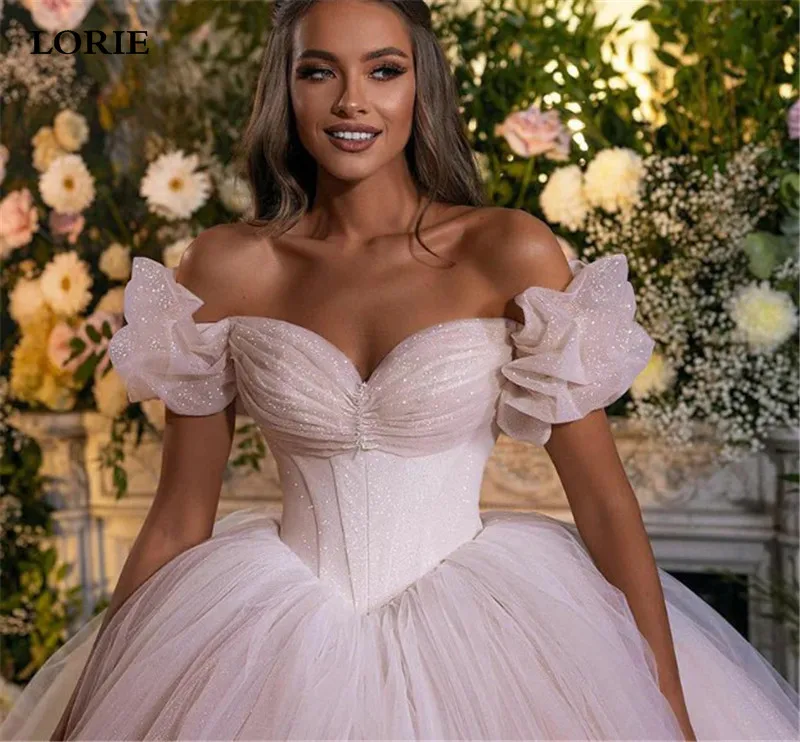 LORIE-vestidos de Boda de Princesa con purpurina brillante, vestido de baile con hombros descubiertos, escote en forma de corazón, vestidos de boda de Dubái 2024