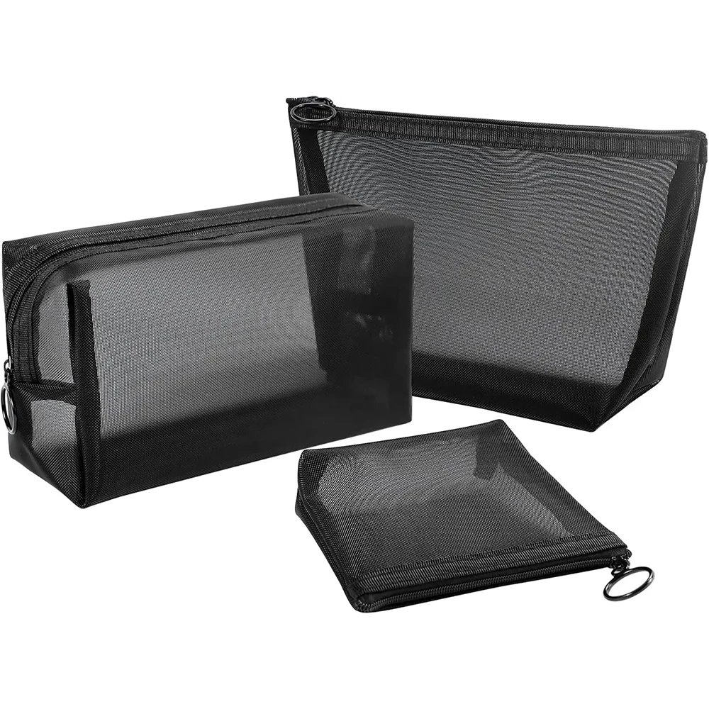 3Pcs Set Mesh Makeup Bag Set - for Travel or Carrying Around, Small Bags with Zippers for Sealing The Contents