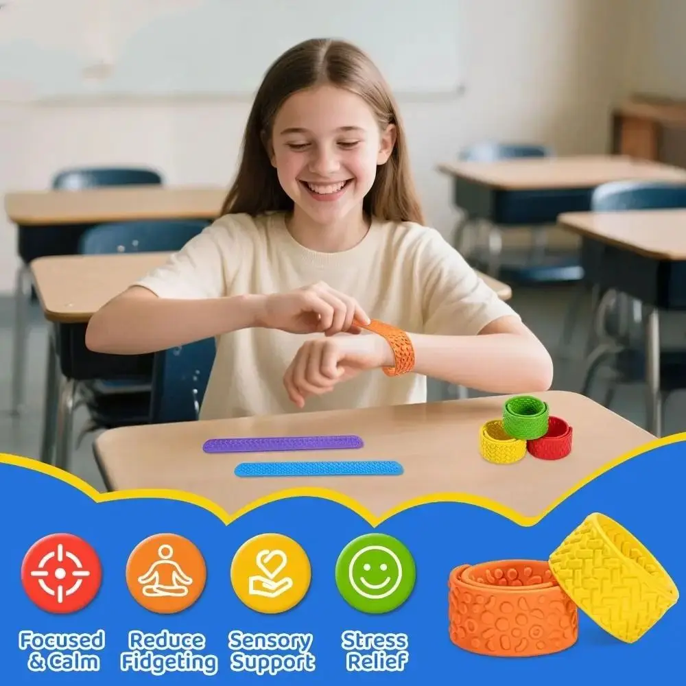 6pcs Hands Clap Circle Silicone Slap Bracelets Surface Wearable Design Sensory Textured Wristbands Portable Fun Childs Slap Band