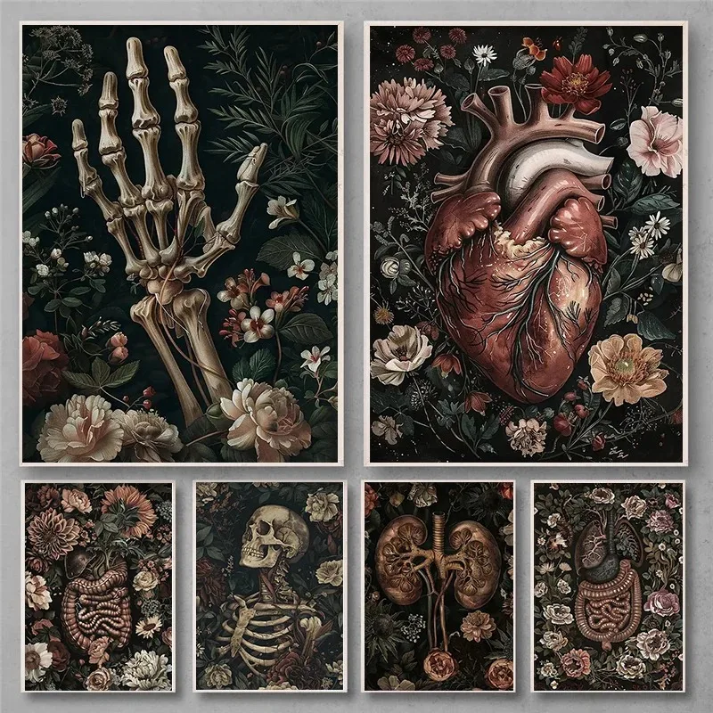 

Пазл-головоломка «Анатомический портрет скелета с цветами» (1000 деталей) в стиле Dark Academia – забавный подарок на День рождения, украшение для дома, Хэллоуин