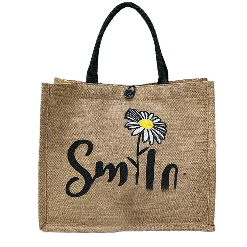 Tote Tote Woven Bag Women 2024 New Hand-painted Pattern Letter Tote Canvas Bag Shopping Bag Tote Bag