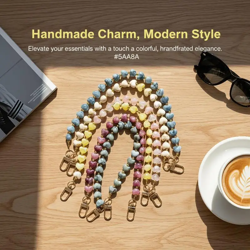Party Style Acrylic Mobile Phone Chain Cute Love Heart Pendant Beaded Lanyard Bling Decor for Women Girls Dating Outfit