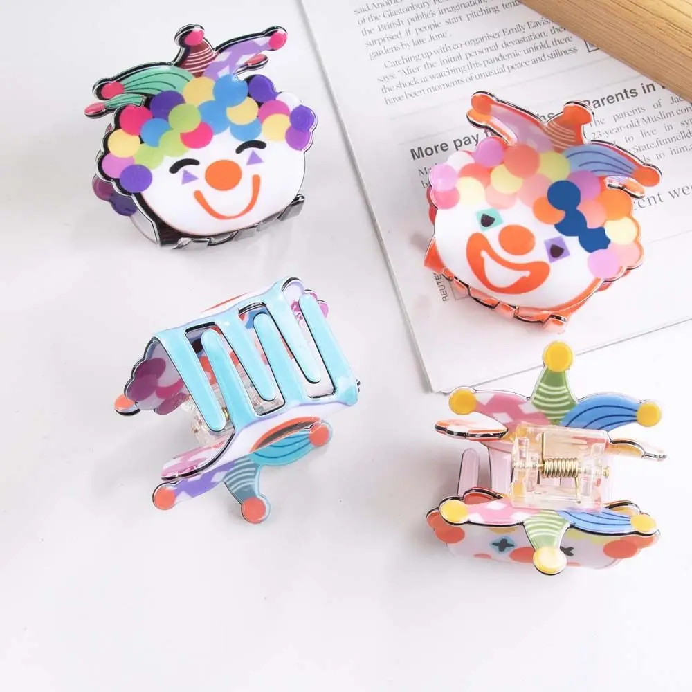 Cute Joker Clown Hair Claw Acrylic Colorful Ugly Doll Shark Clip Headwear Mid Size Cartoon Hair Clips Daily