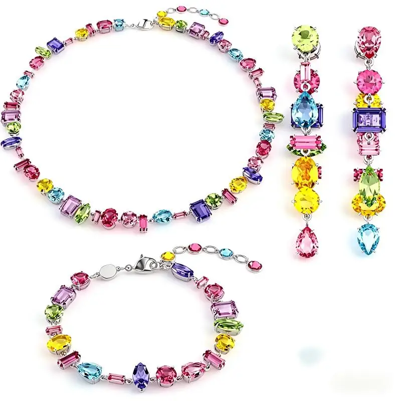 

Набор ювелирных украшений 2025 года в европейском и американском стиле: модные и элегантные серьги и ожерелье для пары с простым белым камнем