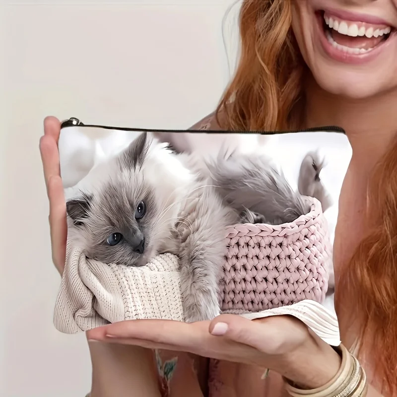 1pc Makeup Pouch with Cat Design Secure Zipper Travel Bag for Women Lightweight Zippered Makeup Case Versatile Makeup Bag