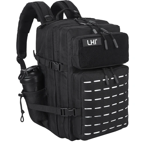 Mochila táctica LHI 45L para hombre, bolsa de gimnasio para atleta, mochila para acampar al aire libre, senderismo, paquete de asalto del ejército con portabotellas