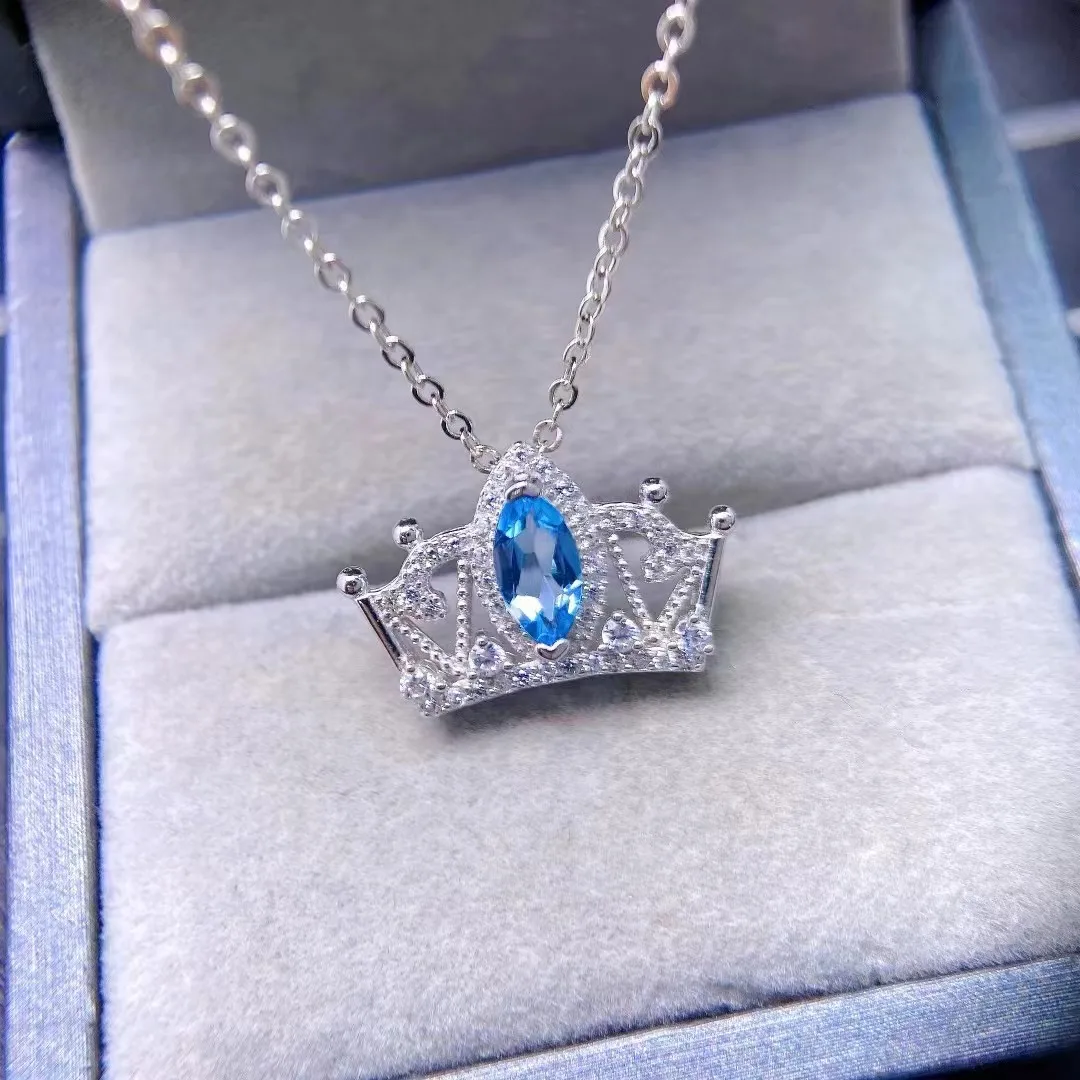 925 Sterling Silver Blue Topaz Crown Pendant | Hypoallergenic Royal Jewelry Gift for Women | Affordable Dainty Charm