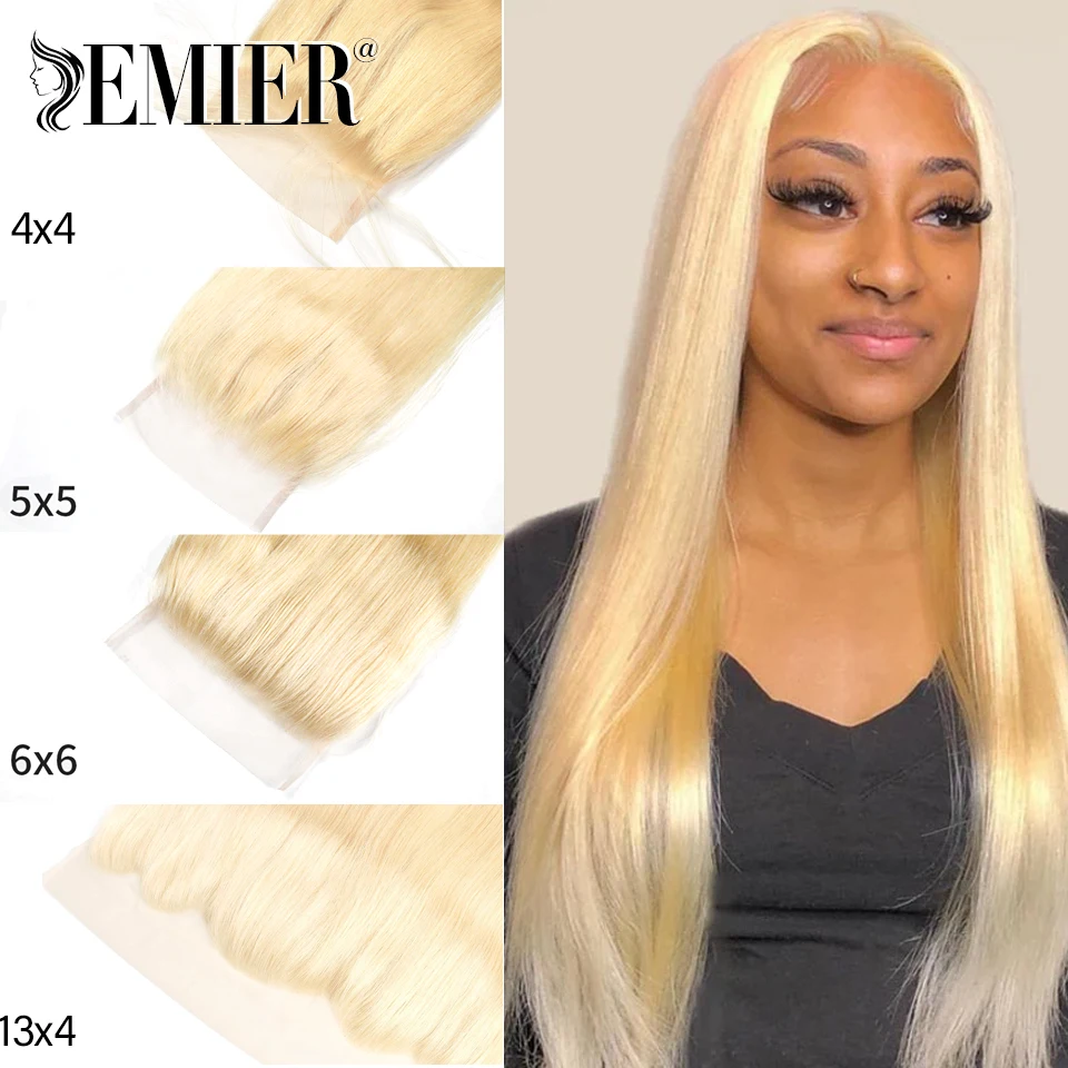 

613 Blonde 4x4 5x5 6x6 Lace Closure Brazilian Straight 13x4 Ear to Ear Transparent Lace Frontal Human Hair Closure For Women