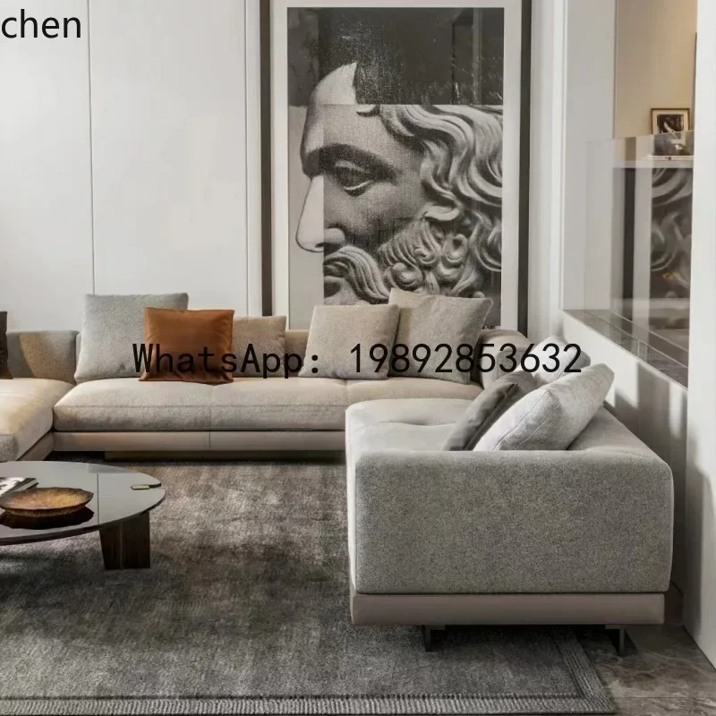 O15- Italian Minimalist Large Flat Straight Corner Sofa for Small and Large Living Rooms Leather and Fabric Sofa