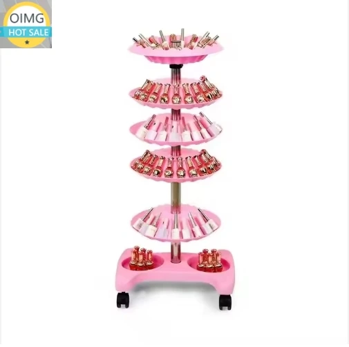 Nail Polish Trolley Organizer 5 Layers Nail Polish Spinning Rack Rotating Nail Polish Display Stand with Wheels