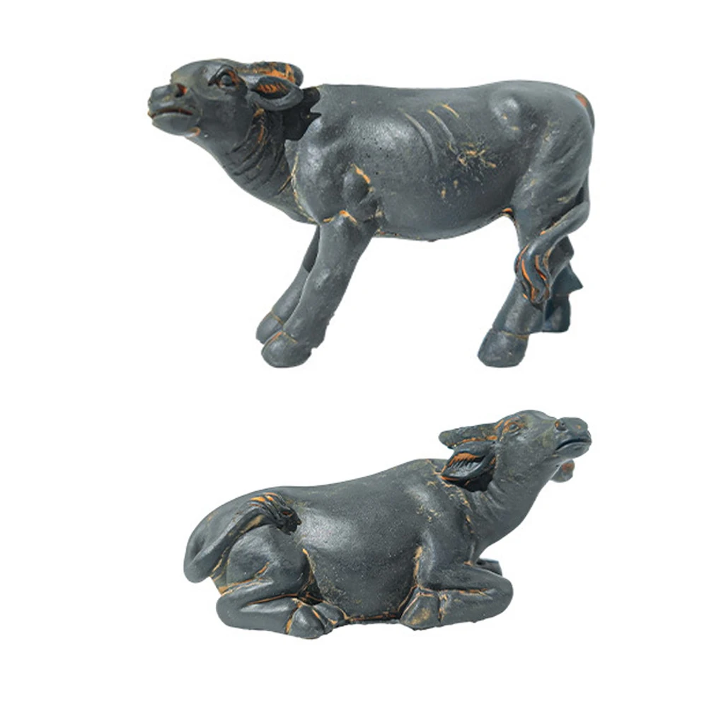 

2pcs Statue Resin Cute Buffalo Decor Buffalo Sculpture Sculpture Decoration Lightweight Stable Design