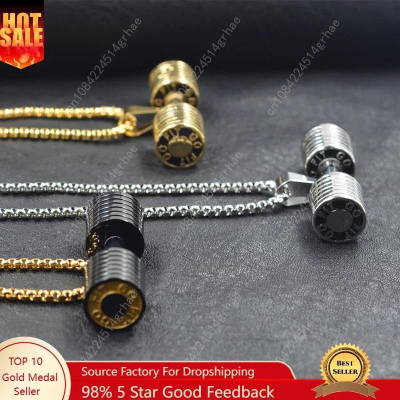 

Dumbbell go fit Pendant Fitness Bodybuilding Gym gold black color Crossfit Barbell Necklace Fitness Jewelry 316L Stainless Steel