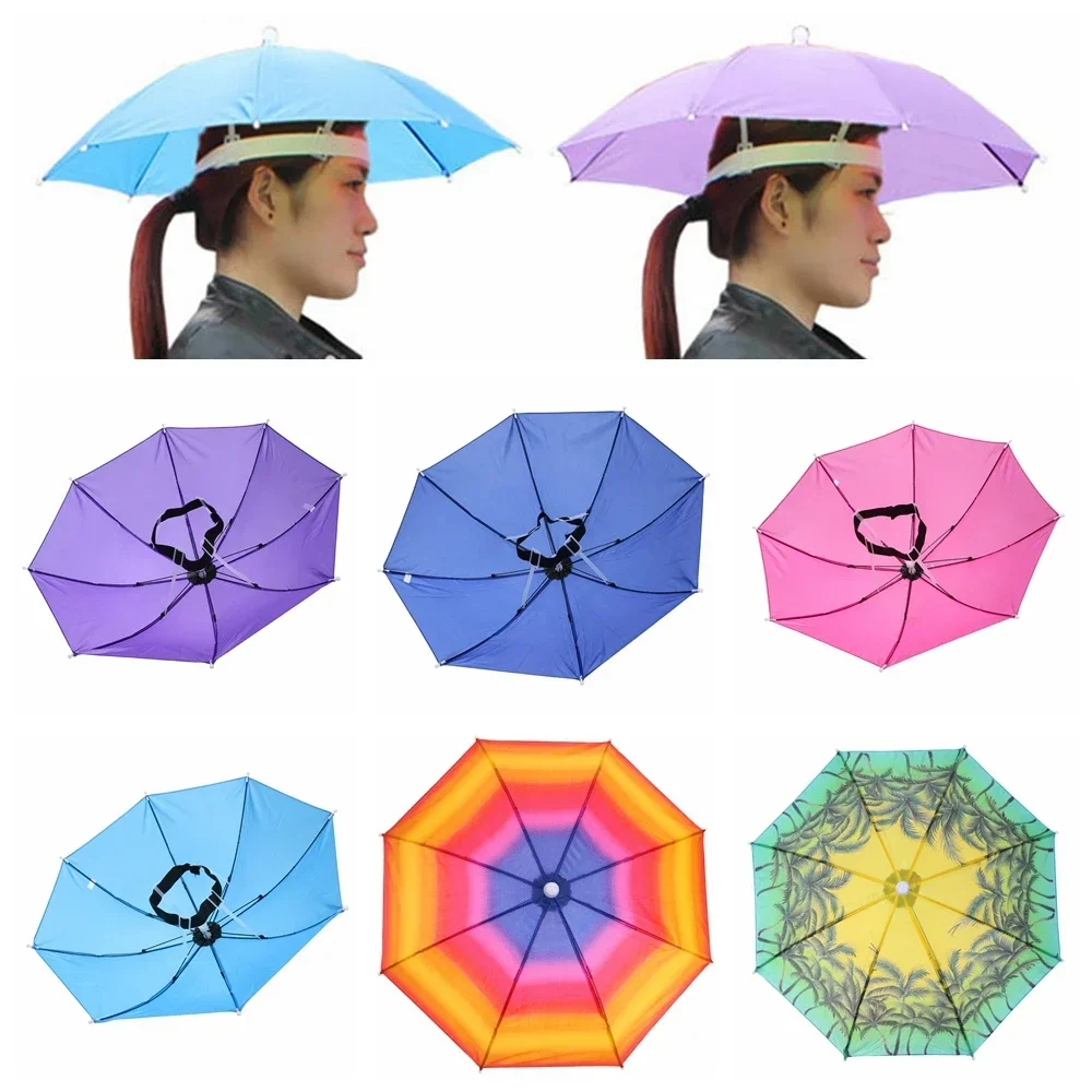 

55/65cm Portable Outdoor Umbrella Hat Folding Women Men Umbrella Fishing Hiking Golf Beach Headwear Handsfree Umbrella