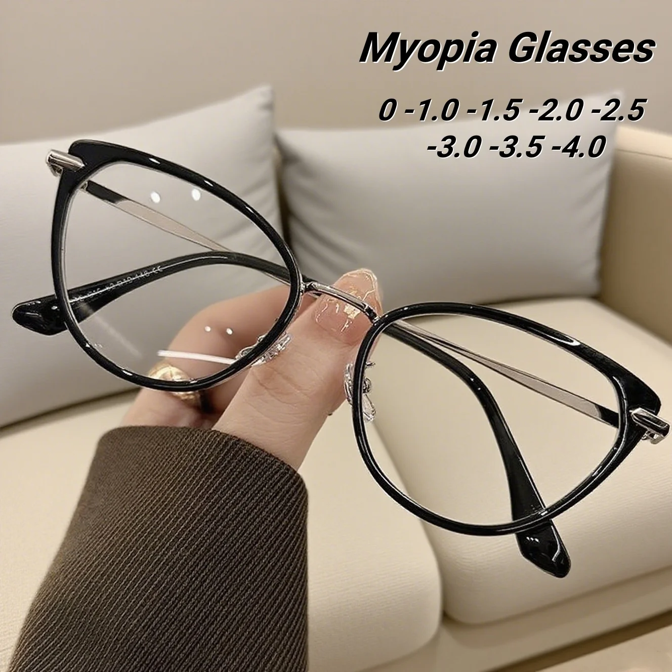 

2025 New Fashionable Cat Eye Women's Myopia Glasses Retro Neutral High Quality Luxury Versatile Anti Blue Light Glasses