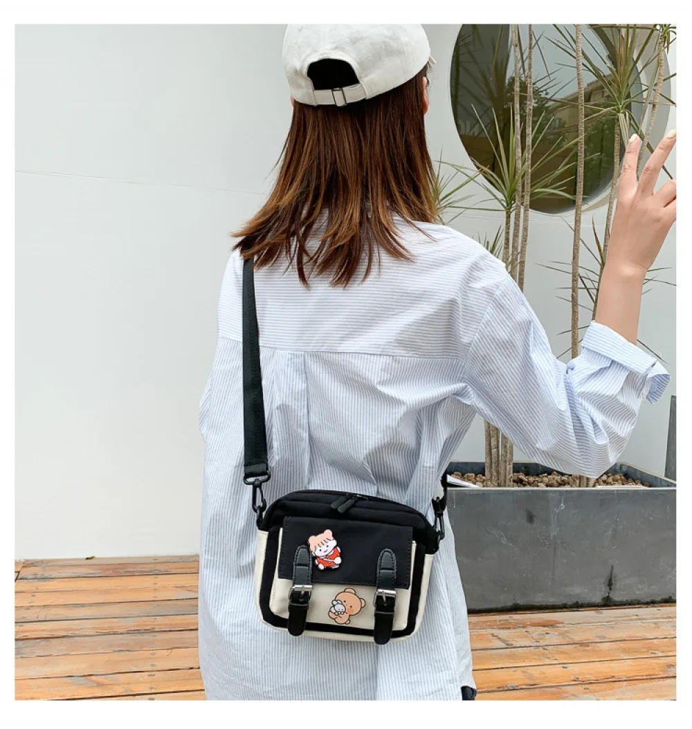 XKZ Versatile and Stylish Horizontal Canvas Shoulder Bag for Commuting, New Small Square Crossbody Bag for Women, Cute for Young