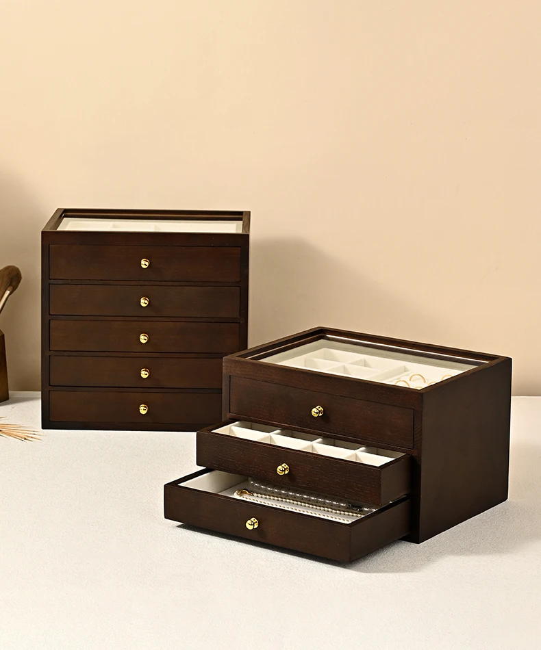 Oirlv Holz-Schmuckbox mit mehreren Schubladen, Schmuck-Organizer für Ringe, Ohrringe, Armbänder, Anhänger, multifunktionale Schmuckaufbewahrungsbox – Detail 8