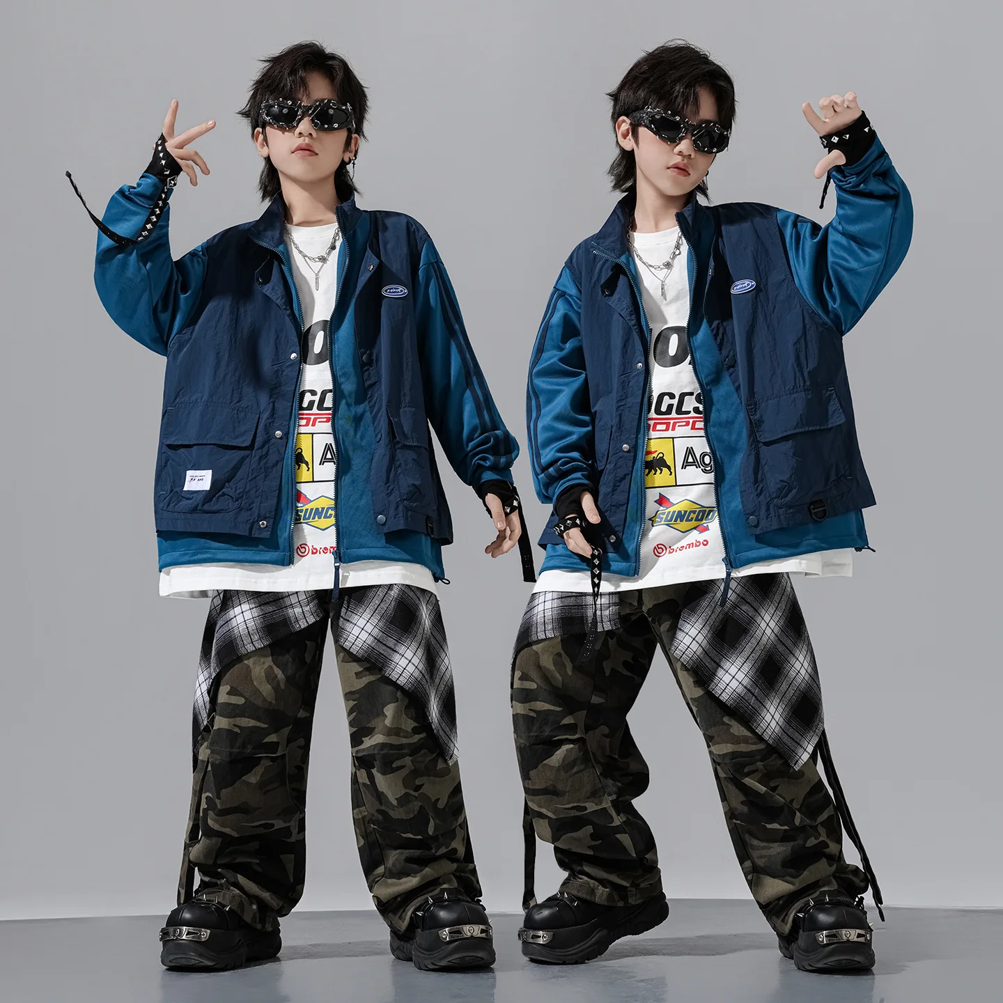 Kids Boys Girls Spring Autumn Streetwear Fashion Loose Casual Cargo Jacket Pant Sets Children Coat Trousers Suits Stage Clothes