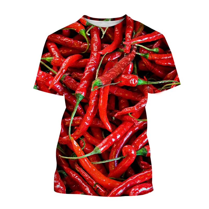 Chili Vegetable 3D Print T-shirt Streetwear Men Women Summer Short Sleeve T Shirts Oversized Harajuku Tees Tops Kids Clothing