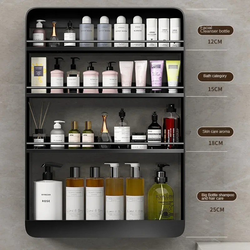 Stainless Steel Bathroom Organizer - Wall Mounted Cosmetic Racks, Drill-Free Installation, Space-Saving Storage Solution