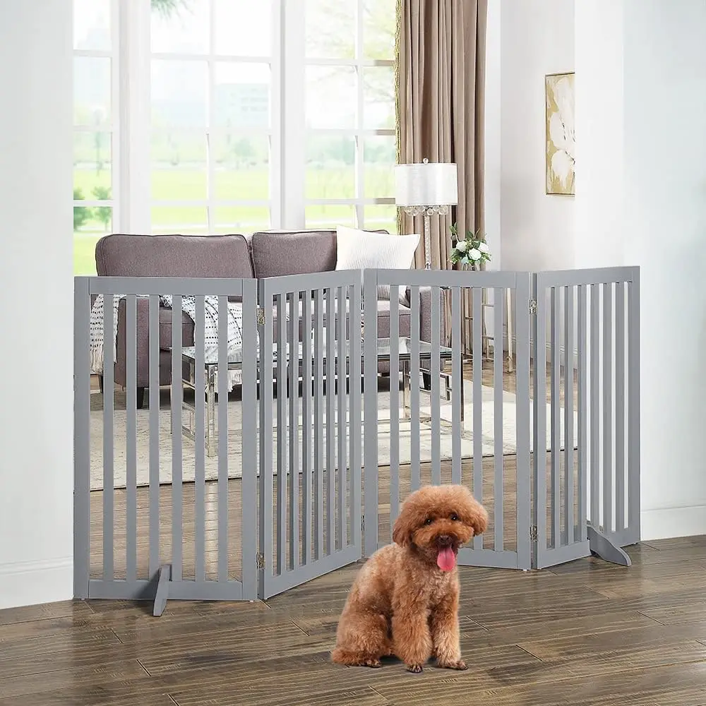 Unipaws 36”H Free Standing Pet Gate For Dog Cat Baby, Tall Wooden Dog Gates For Doorway, Stairs, Foldable Pet Fence For The