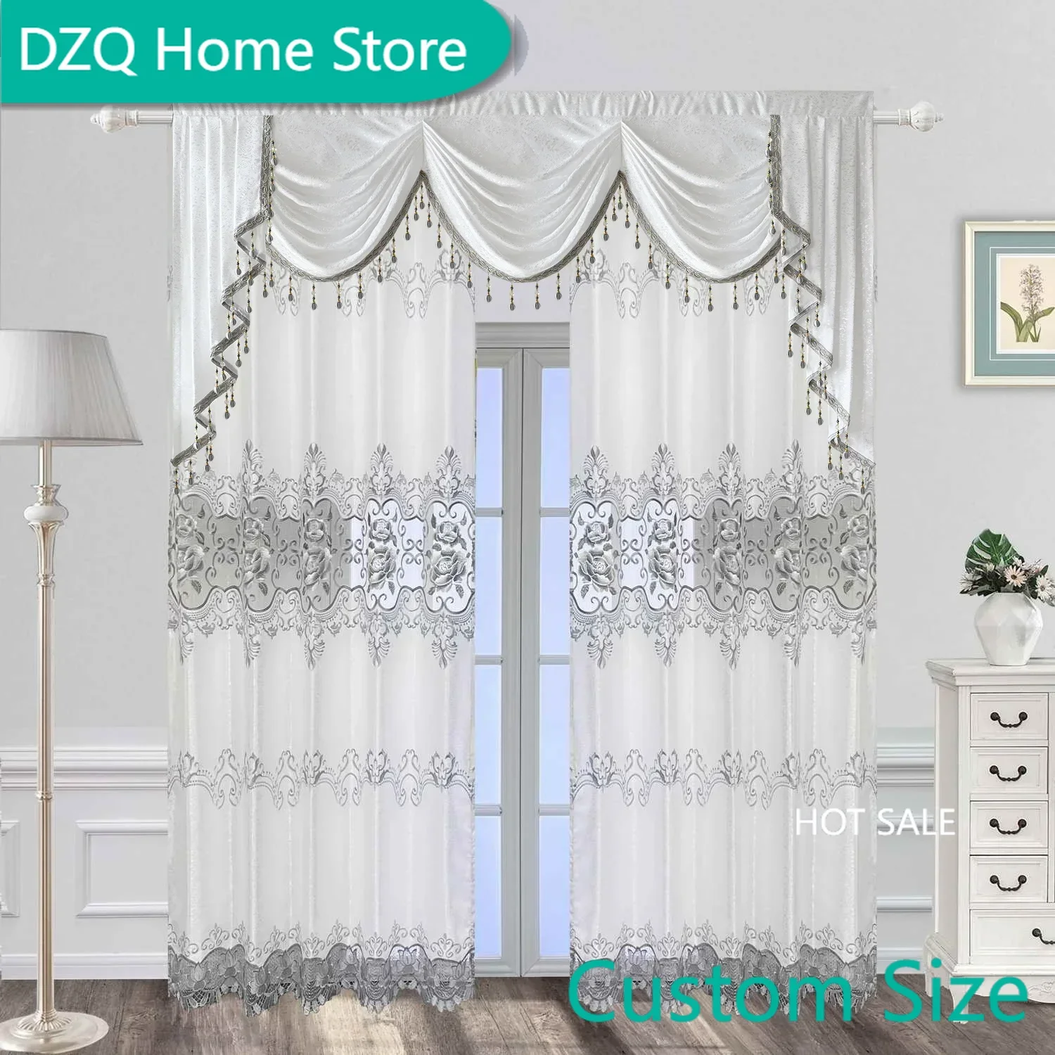 

Luxury Hollow Sheer Curtains for Living Room Farmhouse European Chenille Semi Blackout Romantic Elegant Bay Window Panel Drapes