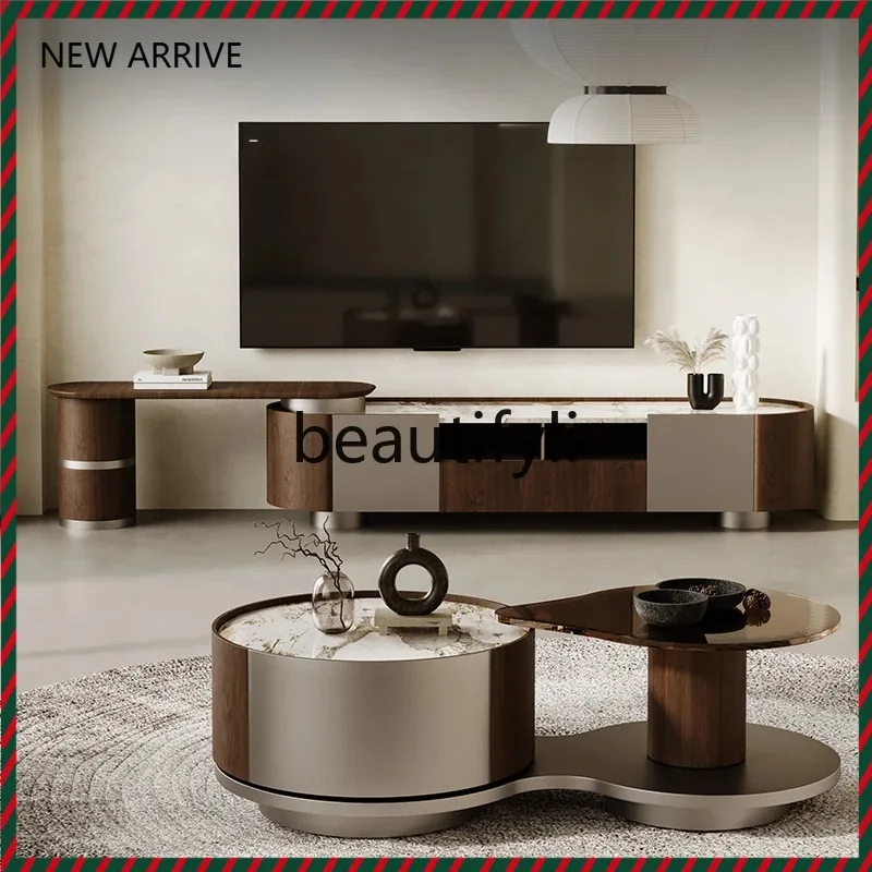 

D2520 Living room cabinet combination household size apartment simple wabi sandy wind retractable rock slab