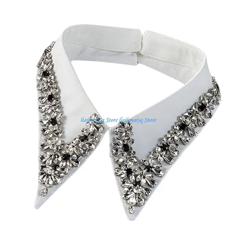573B Stylish Rhinestones Embellished Detachable Shirt Collar Accessory Faux Collar For Prom And Casual Outfits