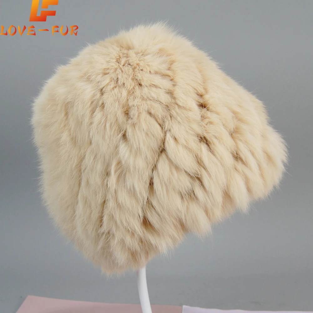 

2023 New Winter Real Rabbit Fur Hat Hand Knitted Lady Warm Real Rabbit Fur Hats Russia Women Good Elastic Natural Rabbit Fur Cap