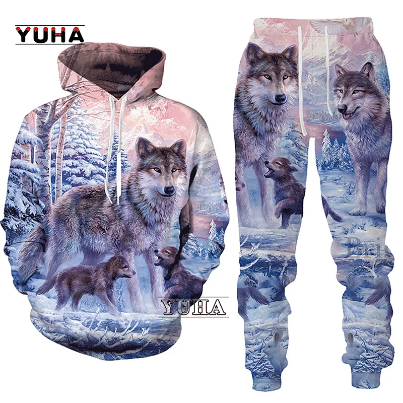 Forest Wolf 3d Printed Hoodie Suit Male Autumn Winter Casual Sweashirts Sweatpants Men Tracksuit Set Fashion Men\'s Clothing Suit