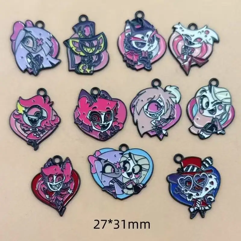 10pcs Cartoon Anime Charm for Jewelry Making Enamel Necklace Earring Bracelet Pendant Diy Accessories Alloy Metal Black Plated