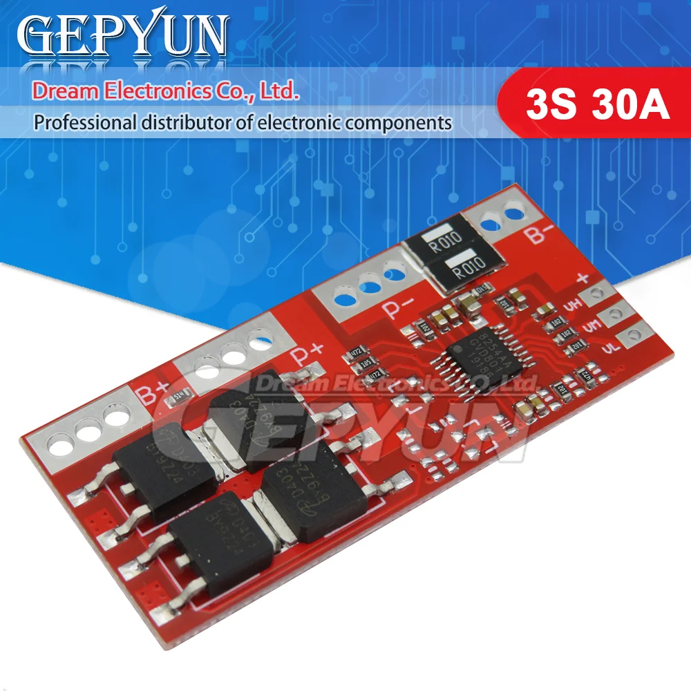 3S 30A Max 12.6V Li-ion Lithium Battery 18650 Charger Board PCB Short Circuit Overcharge Overcurrent Protection BMS Module