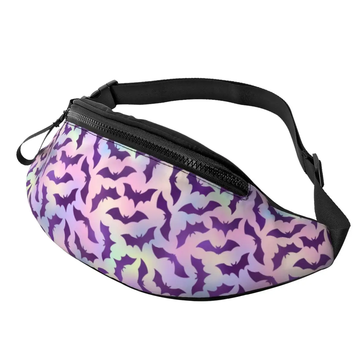 Custom Halloween Purple Bat Fanny Pack Men Women Cool Crossbody Waist Bag for Traveling Phone Money Pouch