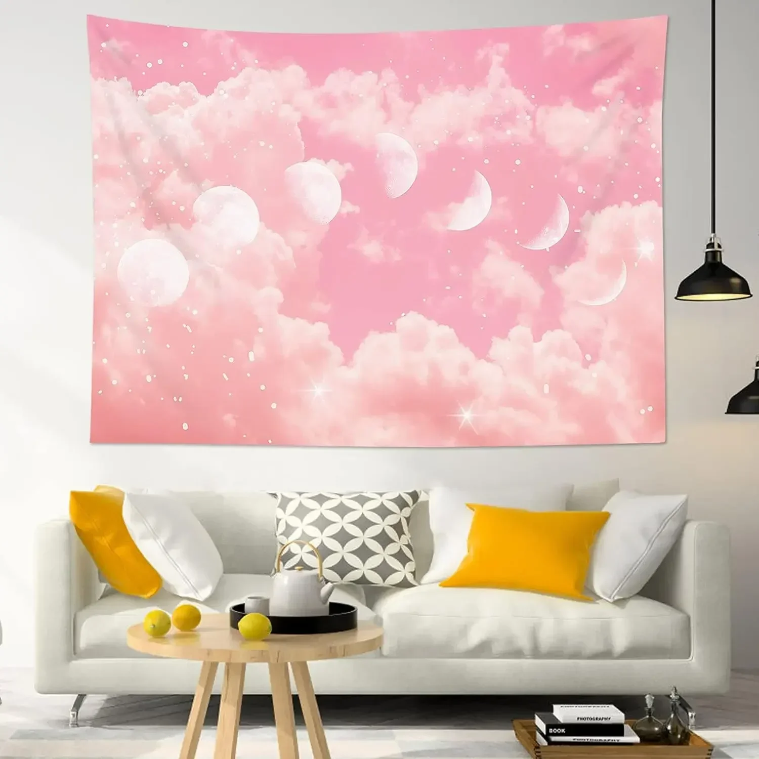 Pastel Light Pink SkyTapestry Aesthetic  Natural Landscape Tapestries Wall Hanging for Teen Girls Living Room Bedroom Wall Art