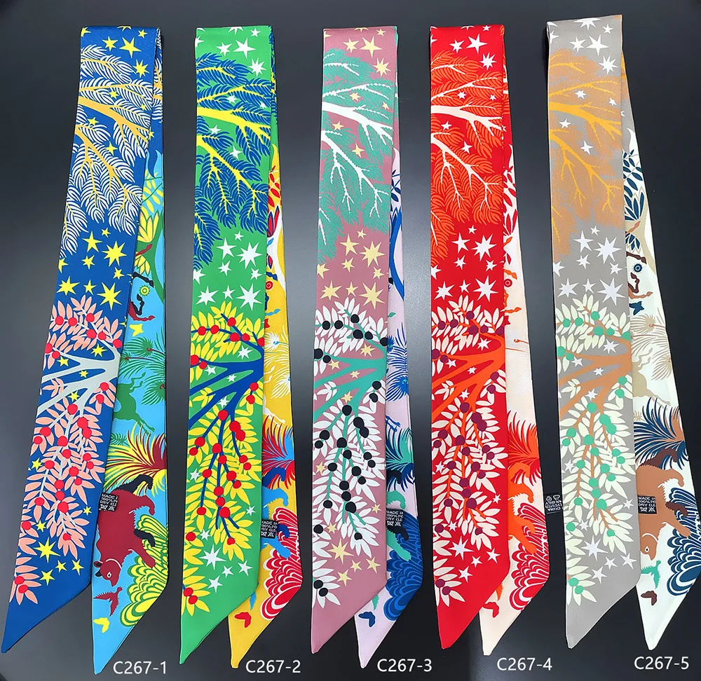 

New Design Silk Scarf Women Luxury Horse Print Fashion Hairband Hair Tie Accessory Bag Neckerchief Foulard Small Ribbon Scarf