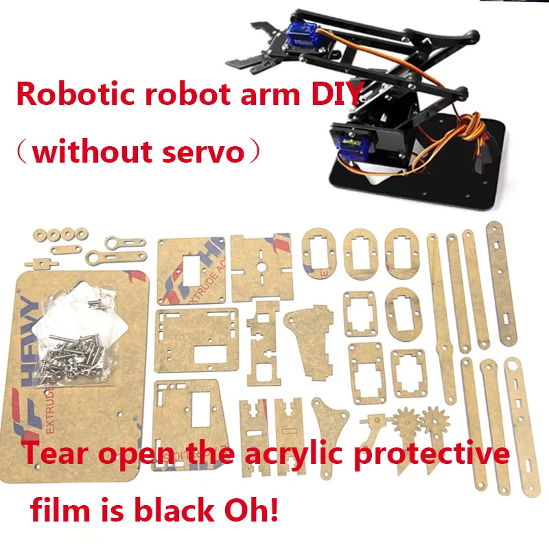 SG90 MG90S Robotic Robot Arm DIY Loose Parts Learning Kit Acrylic Creator Set Single Claw Without Servo Black