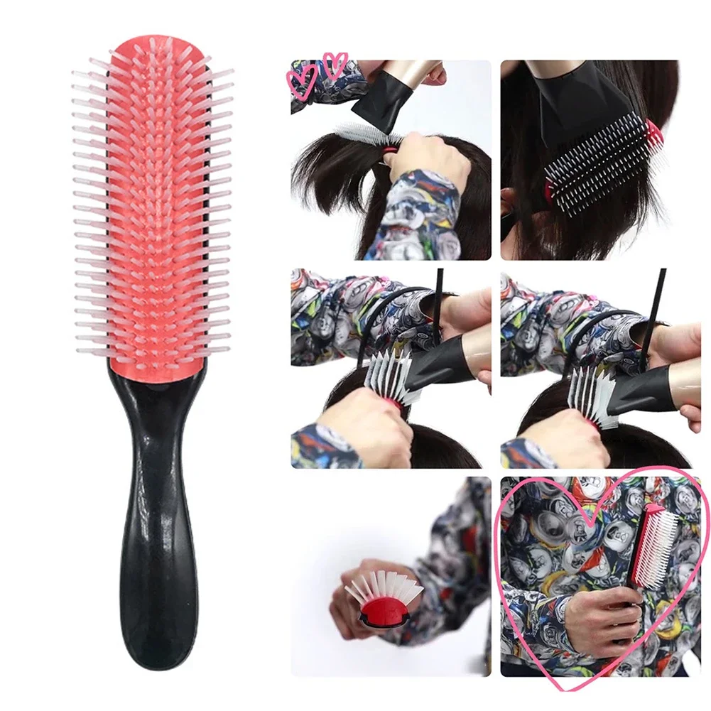 9-reihige entwirrende Haarbürste, entwirrende Haarbürste, Kopfhautmassagegerät, gerade, lockige, nasse, abnehmbare Bürste, speziell für Echthaar-Perücken – Detail 5
