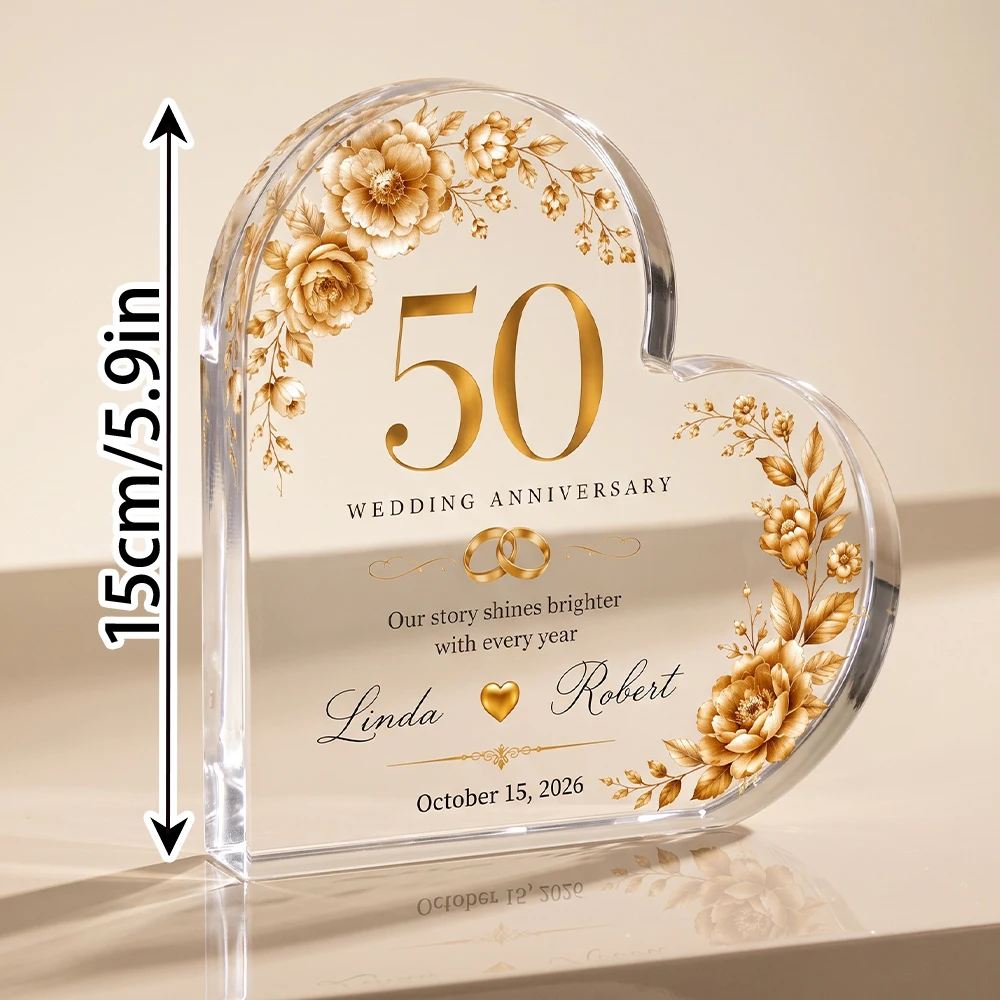 Wedding Anniversary Personalized Heart Acrylic Plaque Custom Names Date Desktop Souvenir Gift for Couple Parents