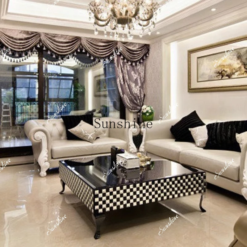 

Mosaic glass stylish and simple modern living room European black and white classical coffee table F1300A FT