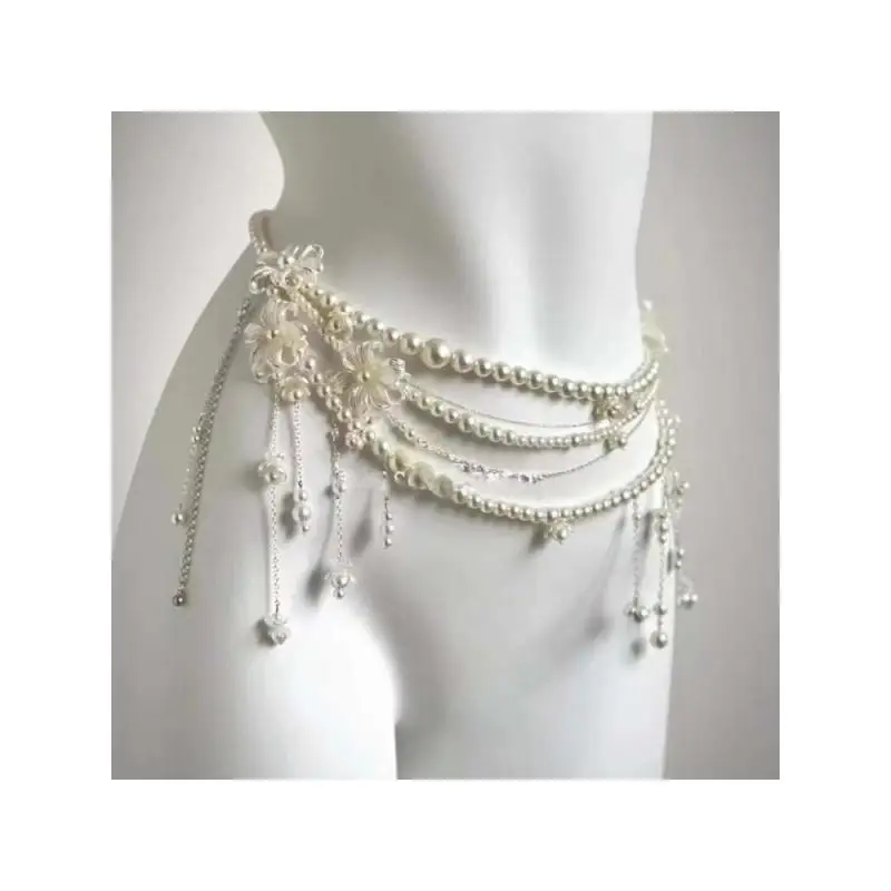 

Супер фея, новый дизайн, искусственный жемчуг, слой пояса, сложенная одежда, кисточка, цветок, поясная цепочка, женское сексуальное роскошное украшение в тон