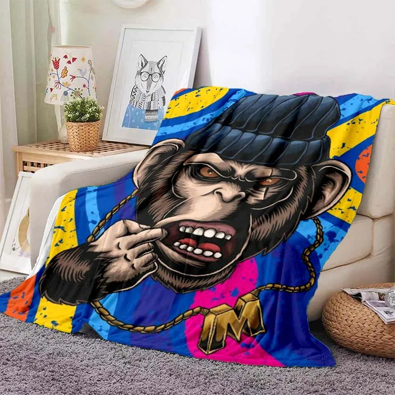 3D Cartoon Monkey Orangutan Home Cartoon Print Blanket Picnic Blanket Flannel Soft and Comfortable Home Travel Birthday Gift