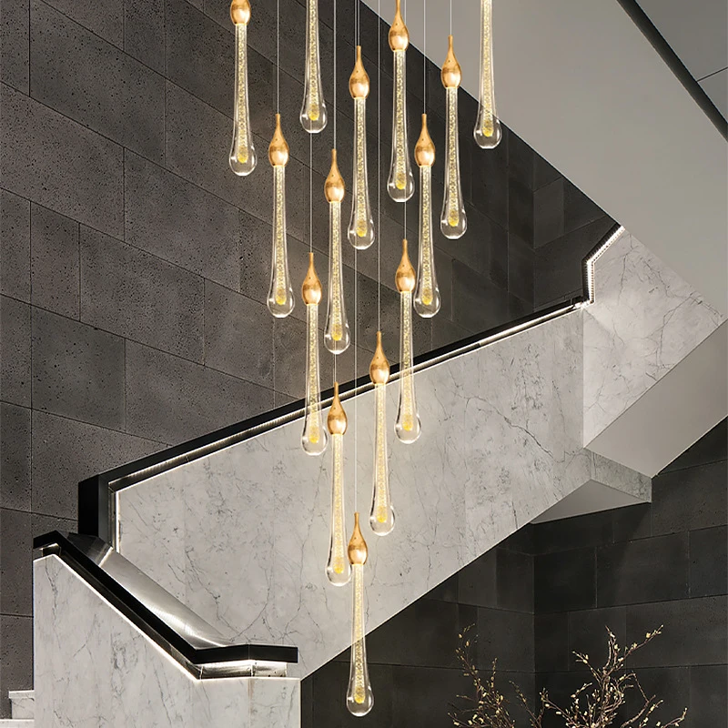 Staircase chandelier for villa living room light luxury crystal for large apartmentloftRotating long decoration  duplex building