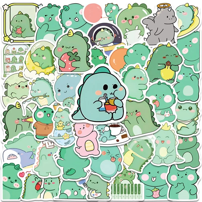 10/30/50 sztuk Kawaii zielony dinozaur naklejka z PVC estetyczna koreańska dekoracja dla dzieci Scrapbooking papiernicze artykuły szkolne
